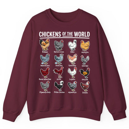 Chickens of the World chicken breeds Sweatshirt Maroon product mockup