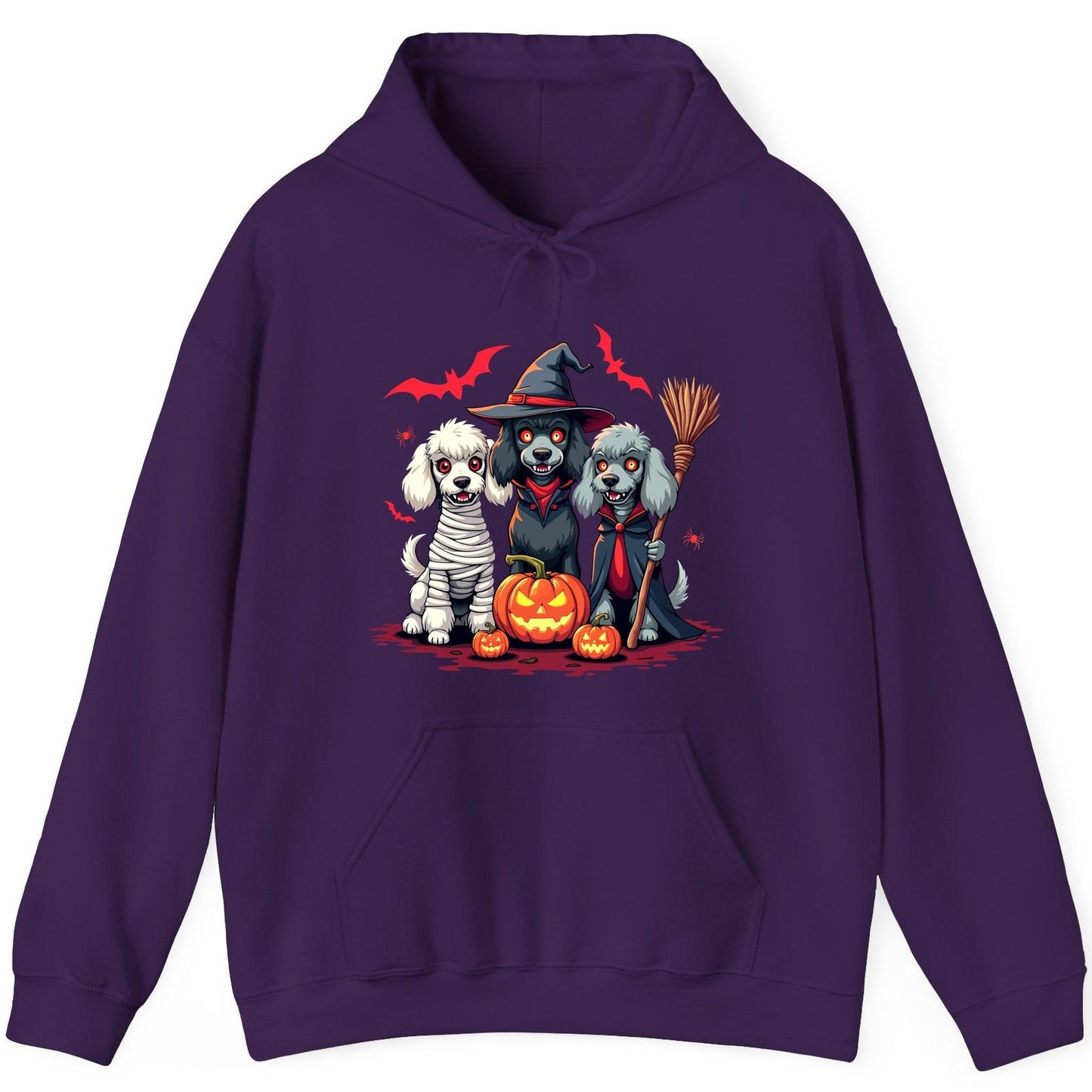 Spooky Poodle Trio Halloween dogs Hoodie Purple product mockup