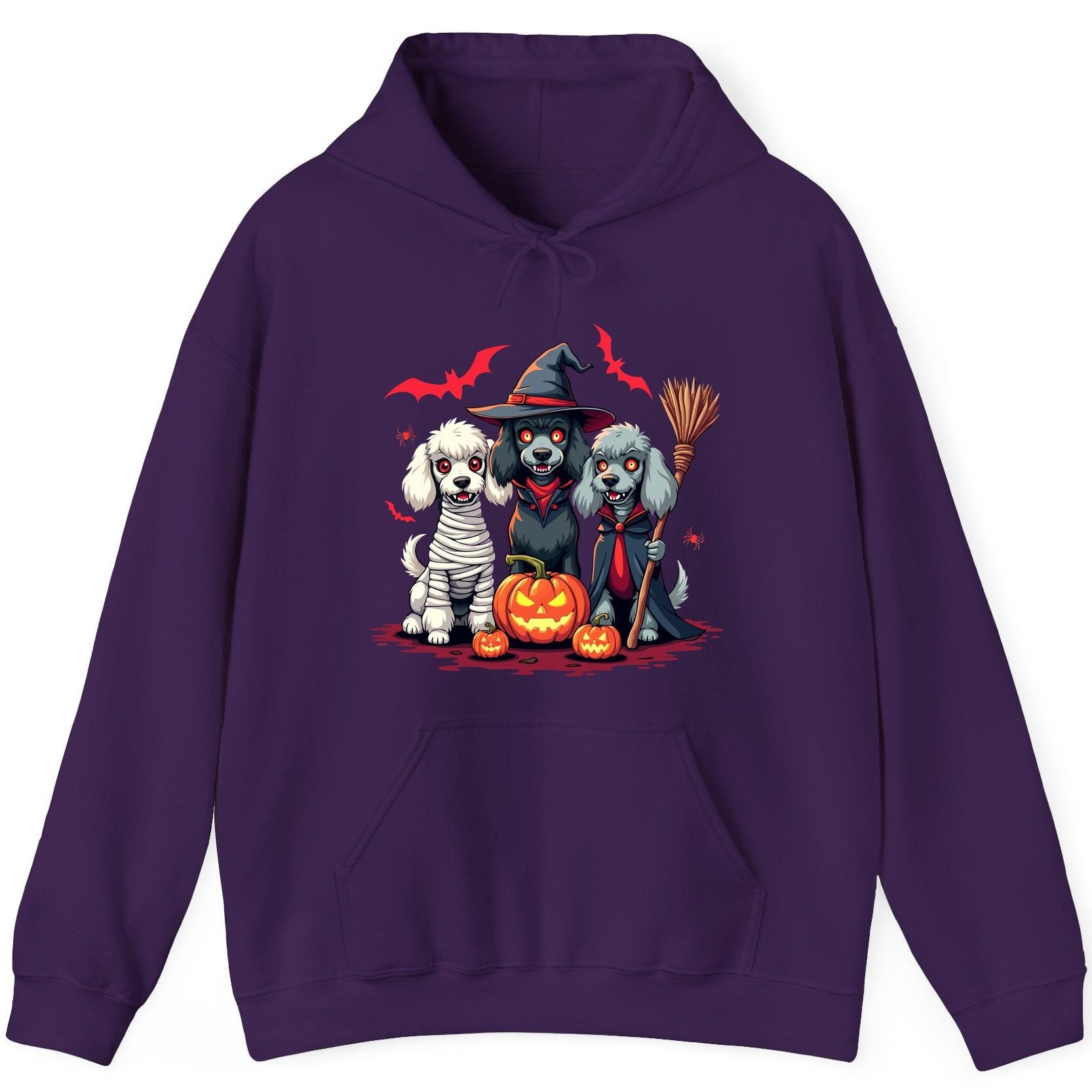 Spooky Poodle Trio Halloween dogs Hoodie Purple product mockup