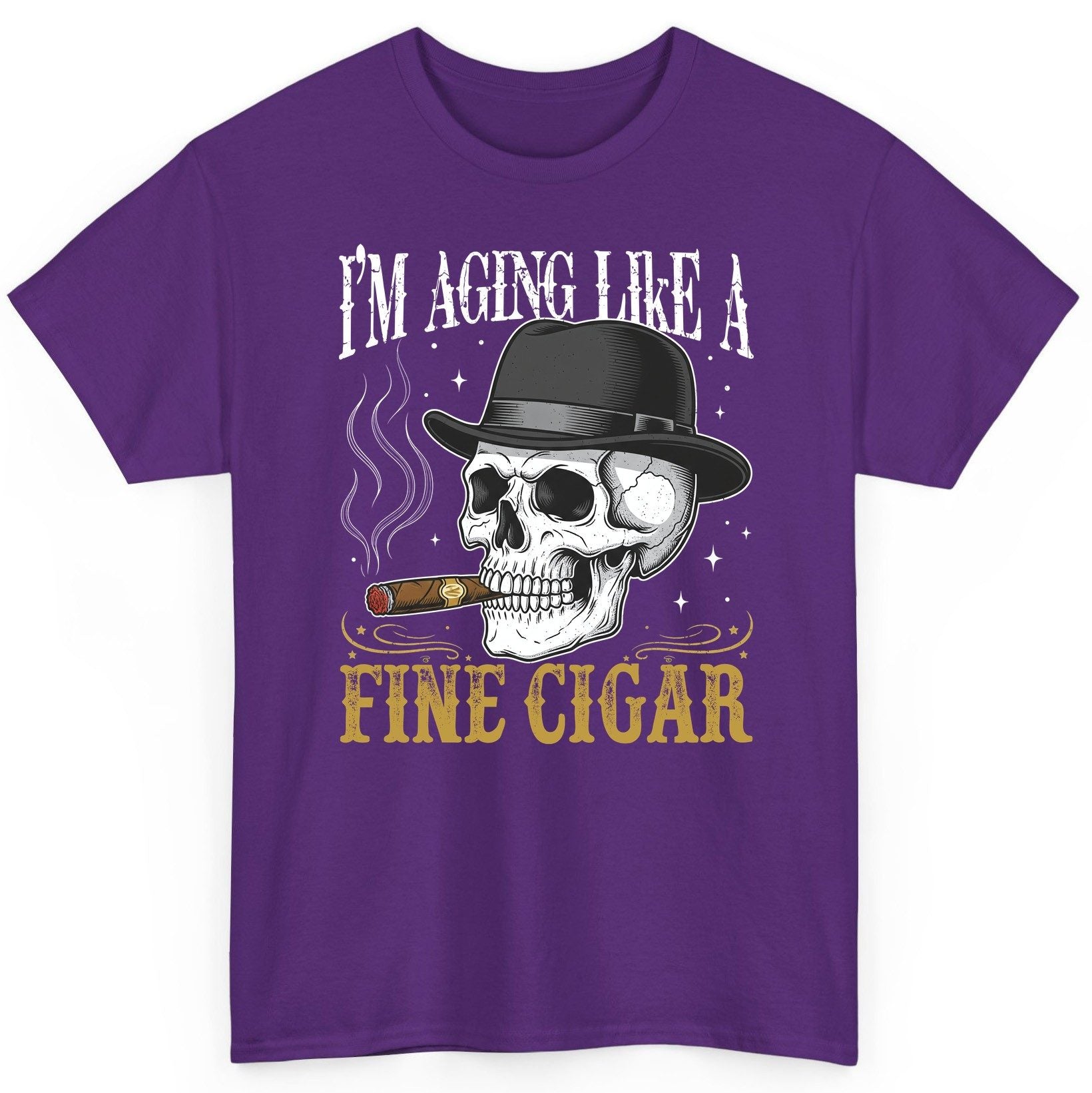 I'm Aging Like a Fine Cigar smoking skull T-Shirt Purple product mockup