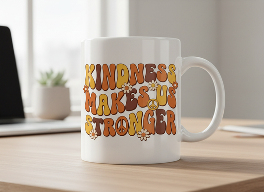 Kindness Makes Us Stronger Groovy 70s Retro Design White Mug - White