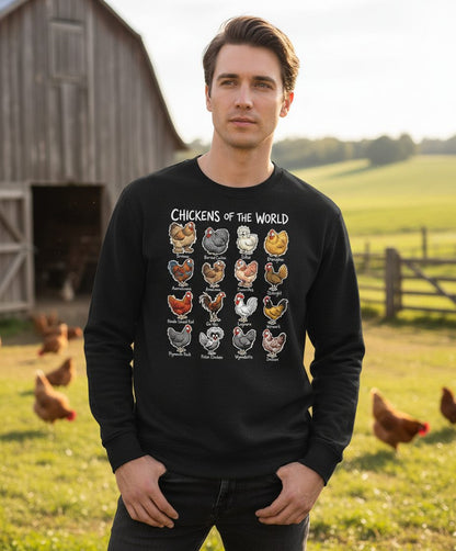Chickens of the World chicken breeds Sweatshirt Black lifestyle mockup