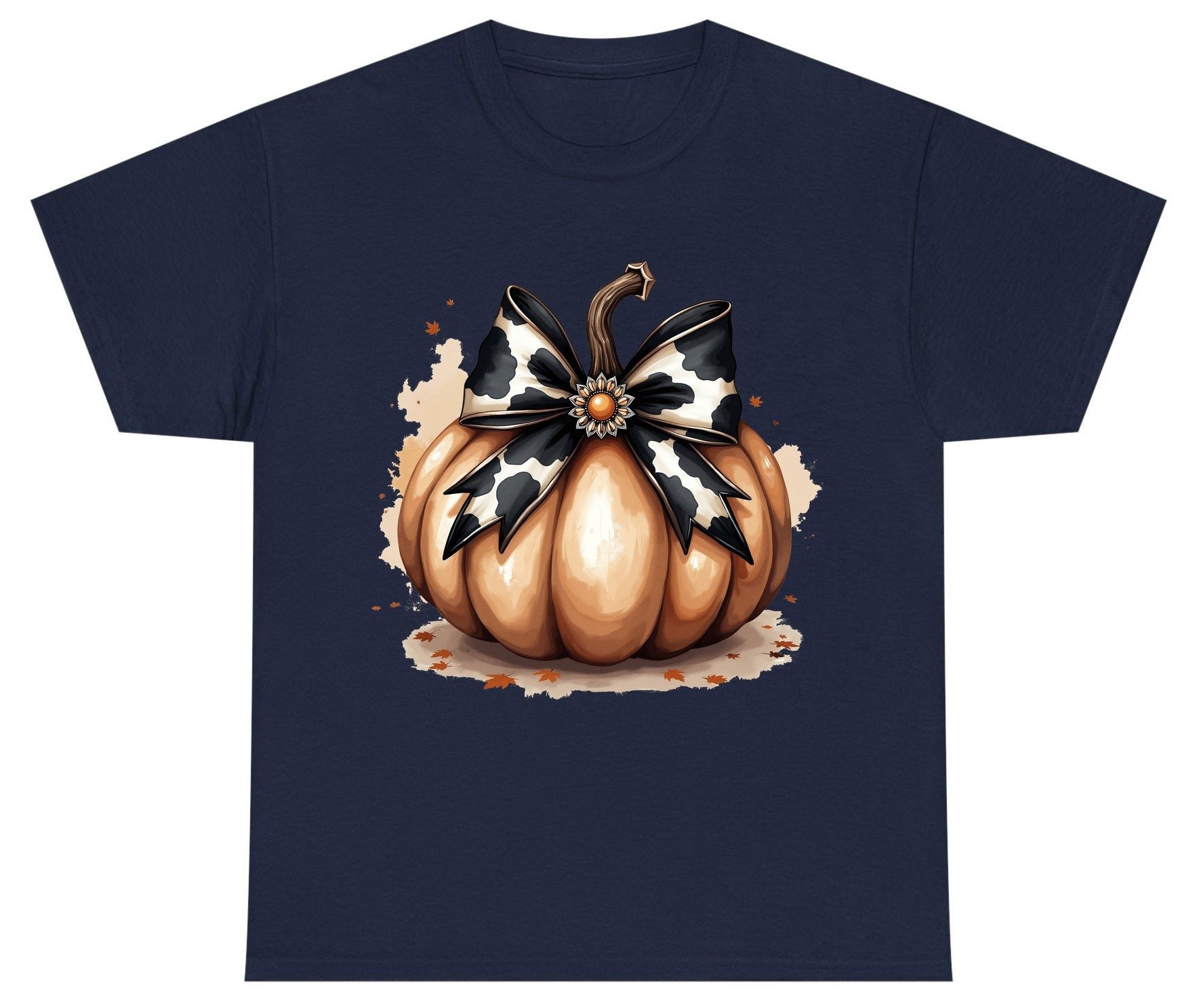 Cow Print Bow Pumpkin pumpkin Youth T-Shirt Navy product mockup