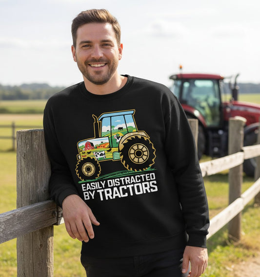 Easily Distracted by Tractors farming Sweatshirt Black lifestyle mockup