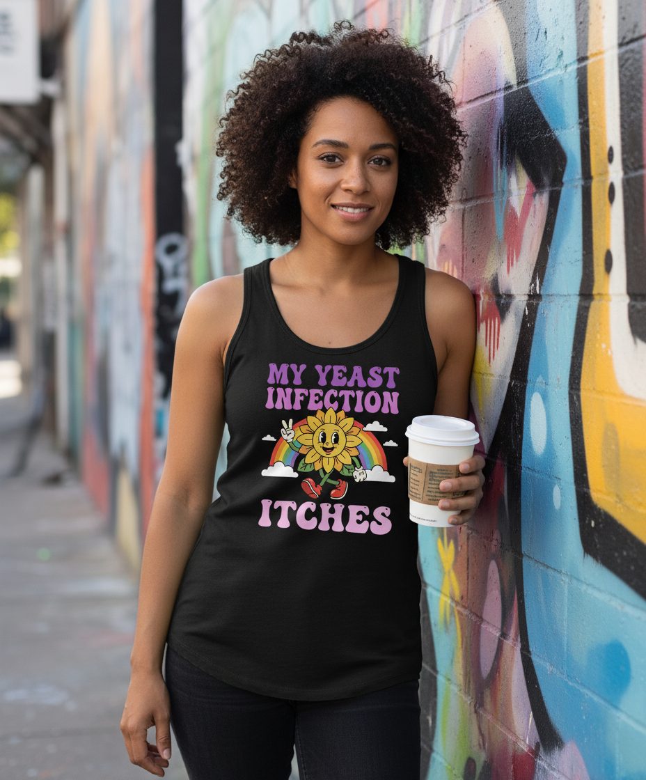 My Yeast Infection Itches Funny Sarcastic Humor Tank Top - lifestyle model mockup - Black