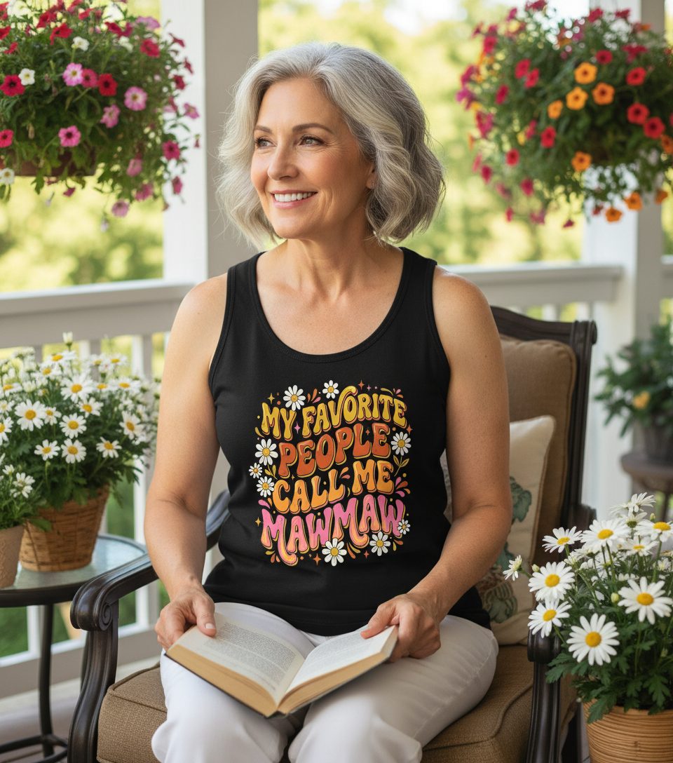 MY Favorite PEOPLE CALL ME MAWMAW Retro Grandma Tank Top - lifestyle model mockup - Black