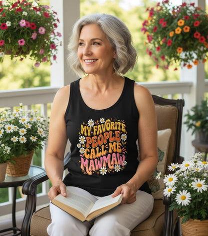 MY Favorite PEOPLE CALL ME MAWMAW Retro Grandma Tank Top - lifestyle model mockup - Black
