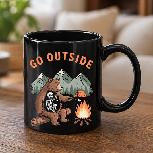 Go Outside funny bear Black Mug Black product mockup