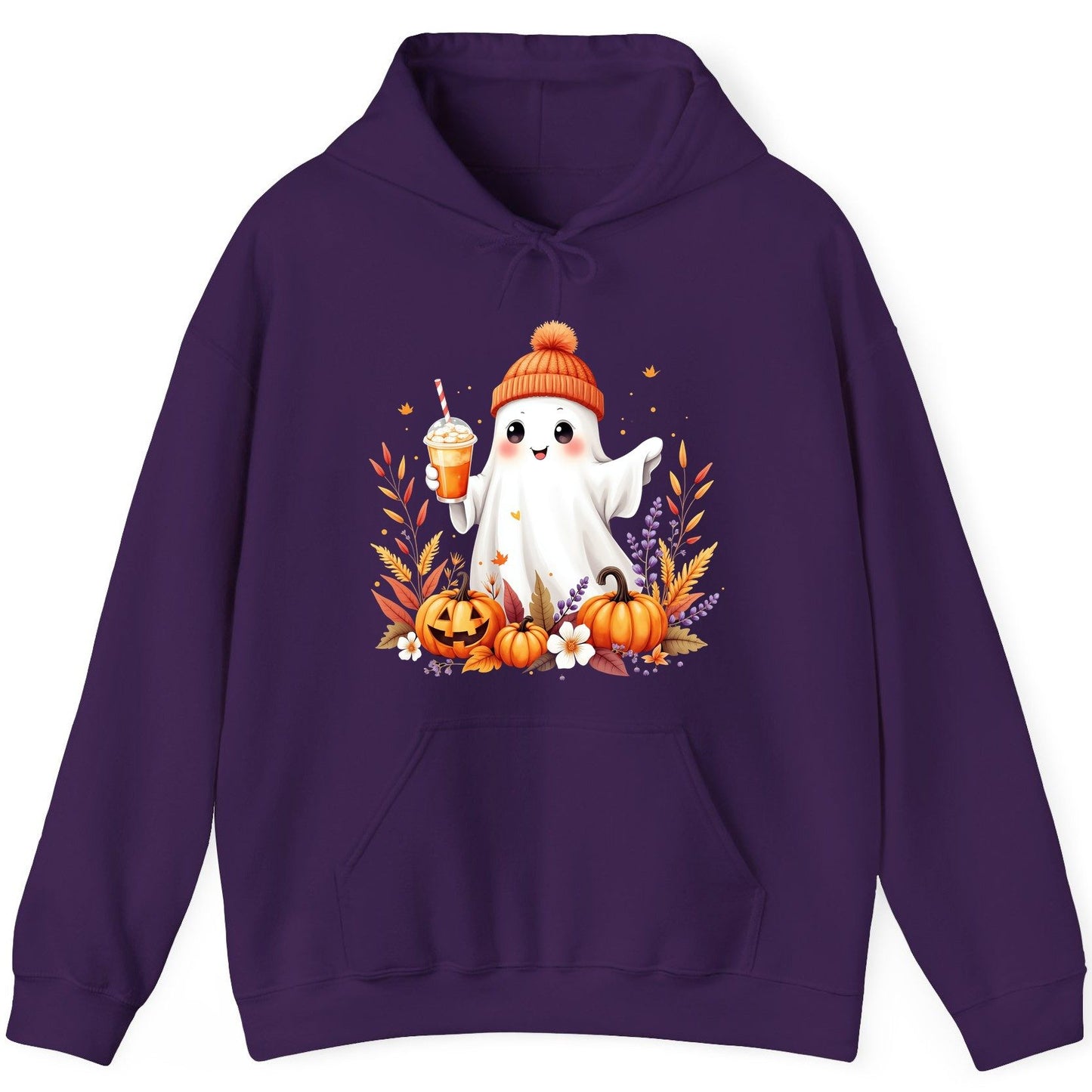 Cute Ghost Pumpkin Spice Latte cute Halloween ghost Hoodie Purple product mockup