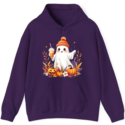 Cute Ghost Pumpkin Spice Latte cute Halloween ghost Hoodie Purple product mockup