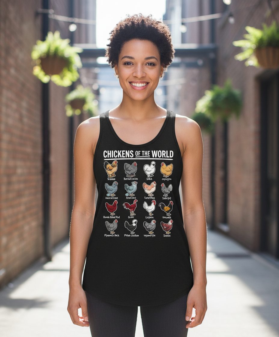 Chickens of the World chicken breeds Tank Top Black lifestyle mockup