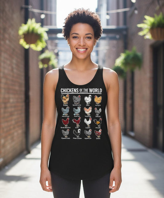 Chickens of the World chicken breeds Tank Top Black lifestyle mockup