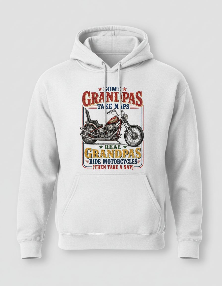 ★ Some ★ Grandpas Take Naps ★ Real ★ Grandpas Ride Motorcycles (then Take a Nap) Funny Biker Grandpa Hoodie - product mockup - White