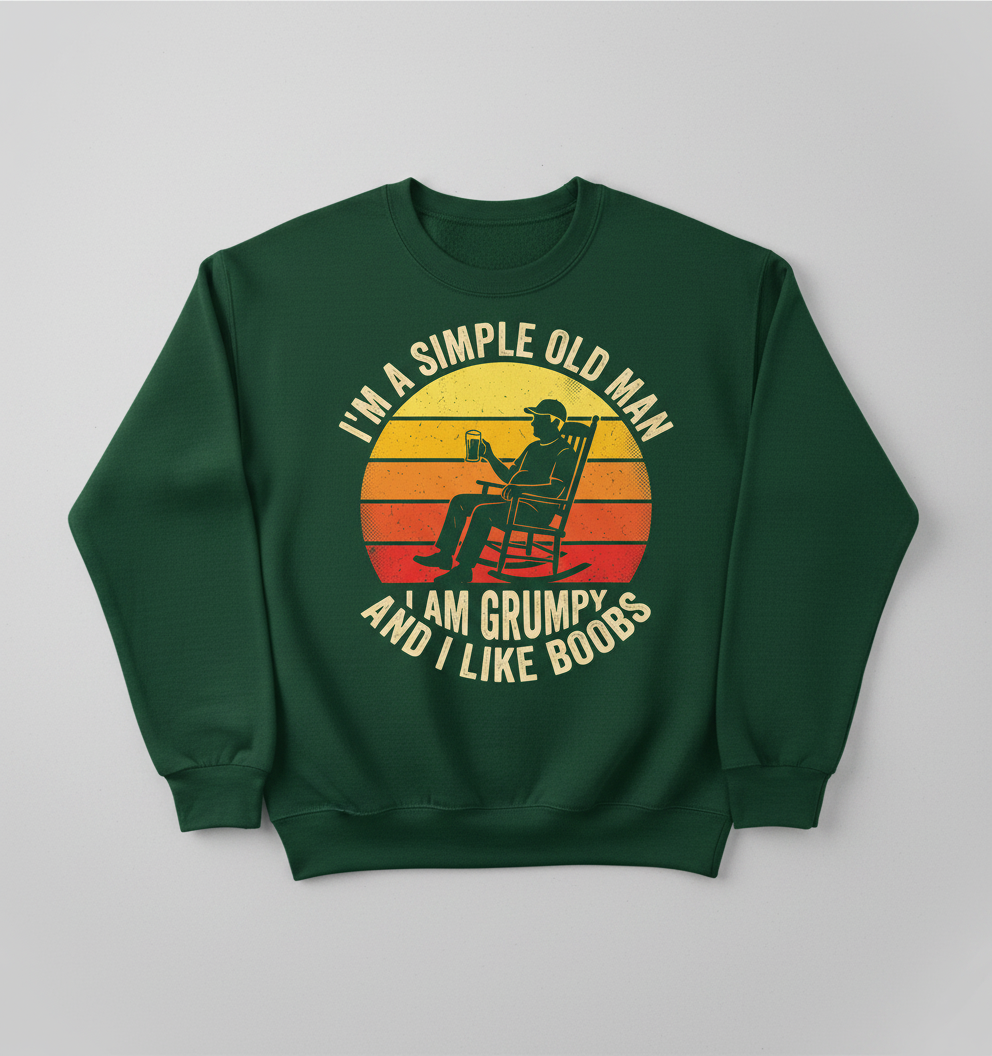 I'm A Simple Old Man I Am Grumpy Funny Retro Sunset Sweatshirt - Forest Green