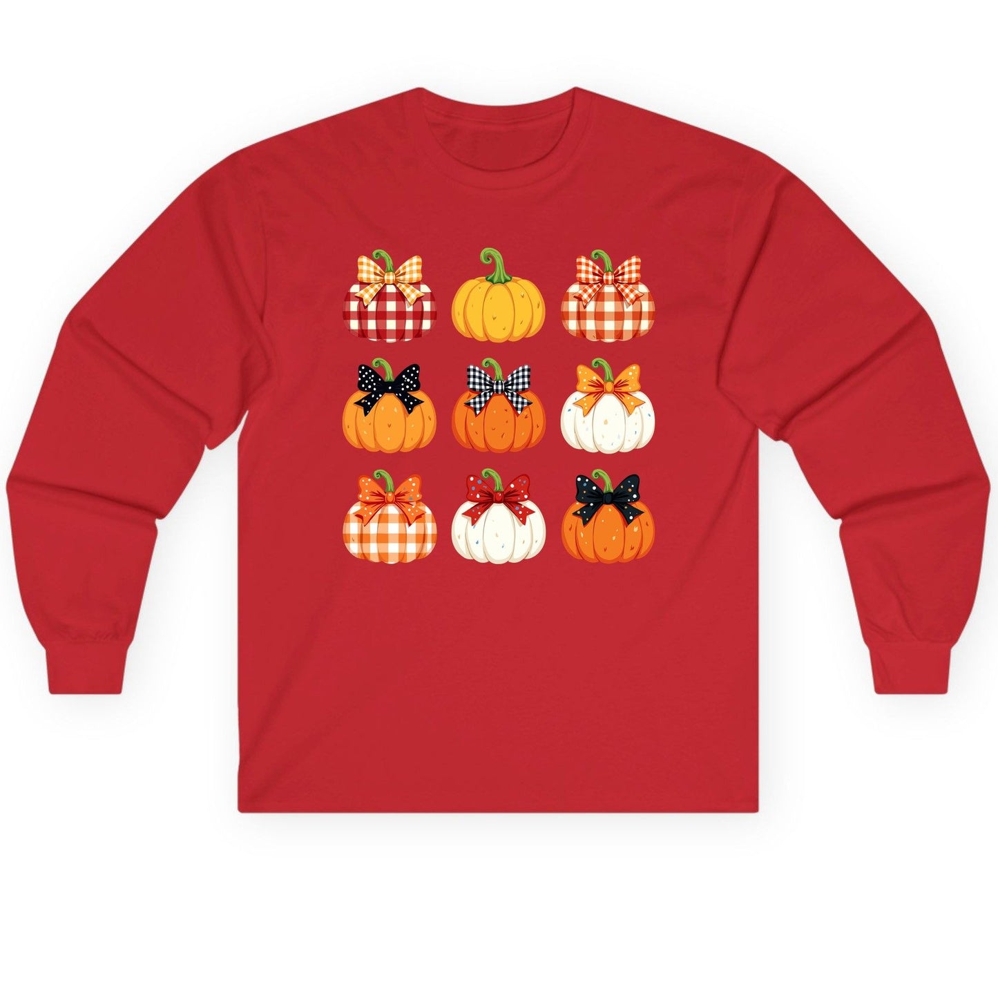 Decorative Fall Pumpkins fall pumpkins Long Sleeve Tee Red product mockup