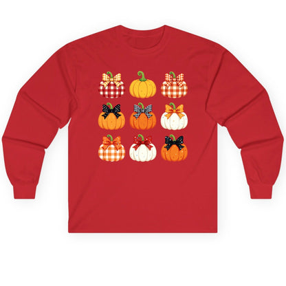 Decorative Fall Pumpkins fall pumpkins Long Sleeve Tee Red product mockup