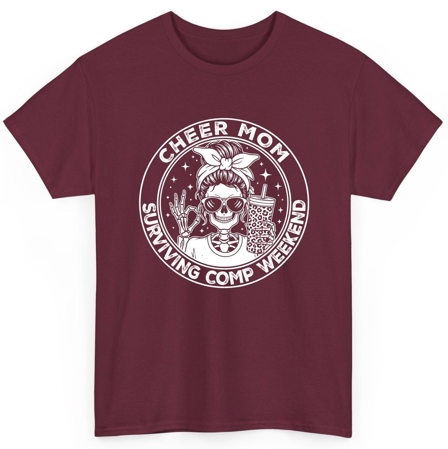Cheer Mom Surviving Comp Weekend cheer mom T-Shirt Maroon product mockup