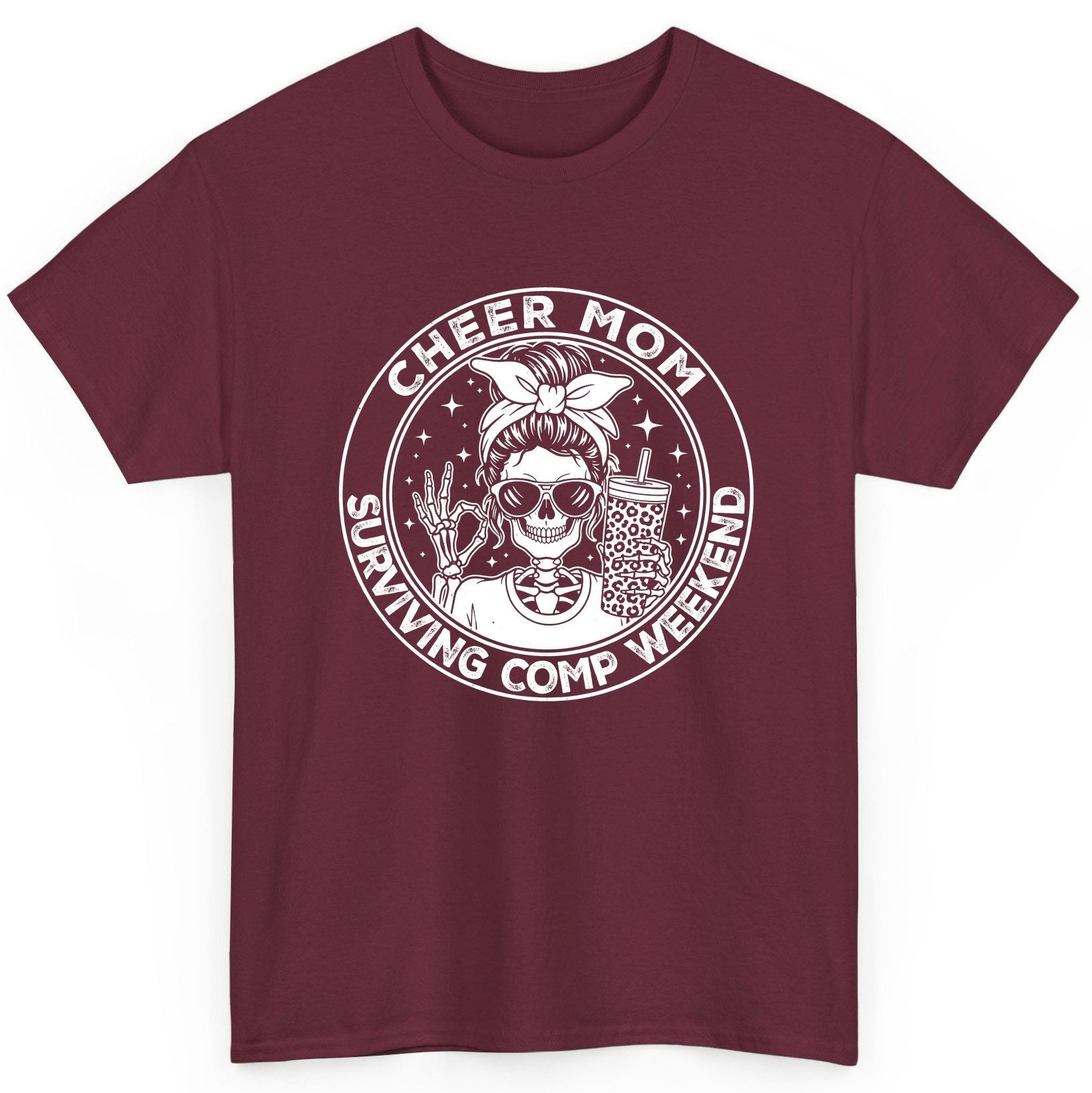 Cheer Mom Surviving Comp Weekend cheer mom T-Shirt Maroon product mockup