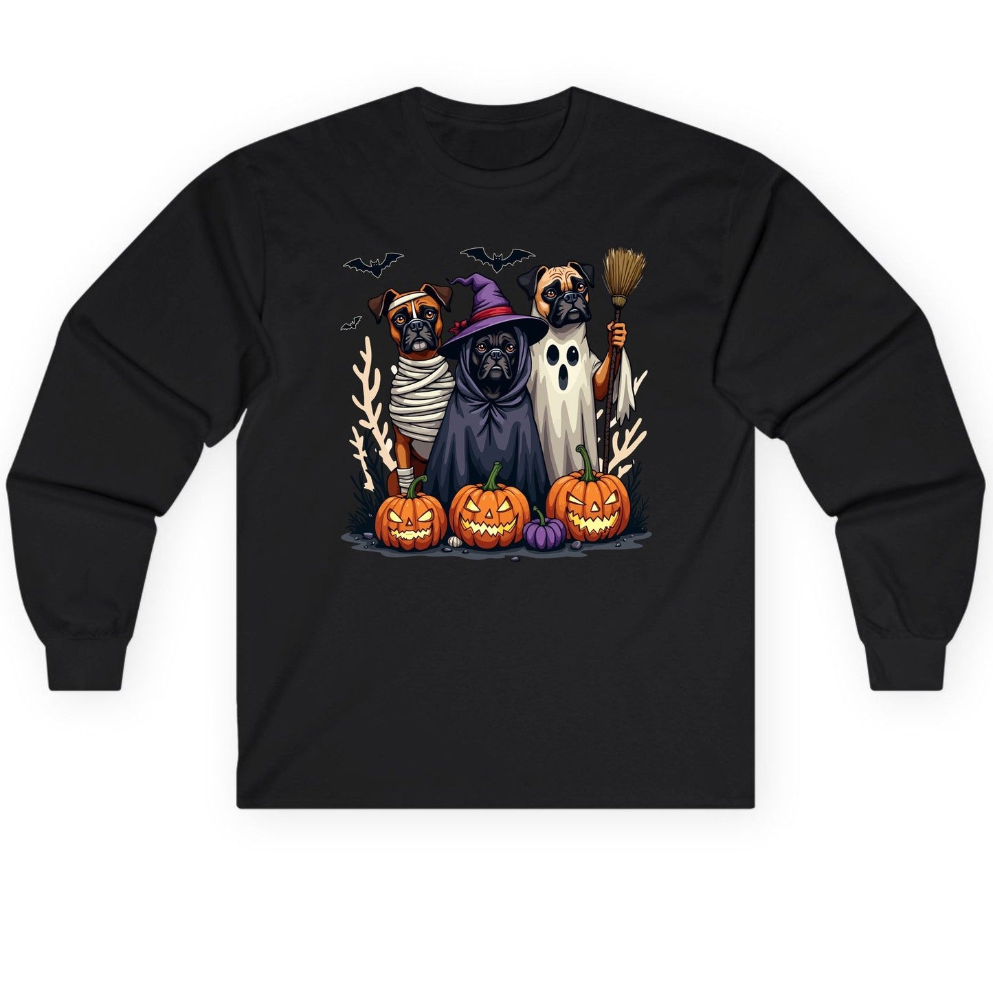 Halloween Dogs in Costume Halloween dogs Long Sleeve Tee Black product mockup