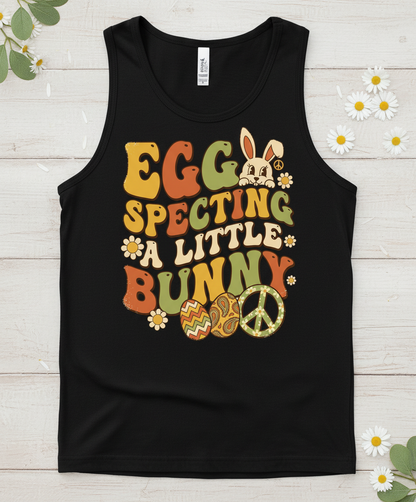 Egg Specting A Little Bunny Groovy Retro Easter Pregnancy Announcement Tank Top - Black