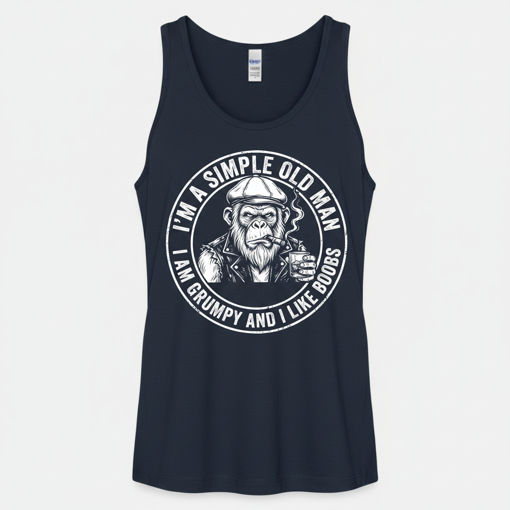 Grumpy Old Man Ape with Whiskey and Cigar Funny Quote Tank Top - Navy