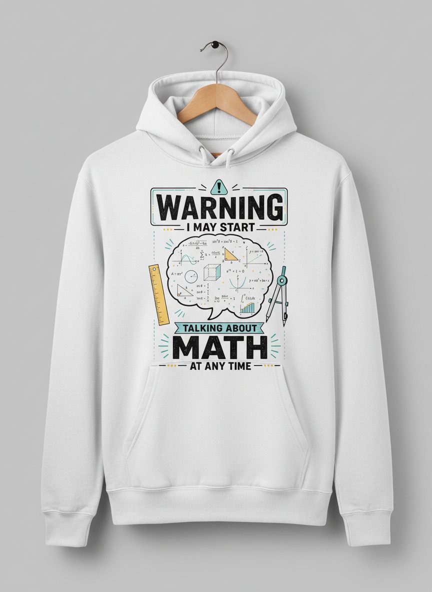 Warning I May Start Talking About Math at Any Time Funny Teachers Hoodie - product mockup - White