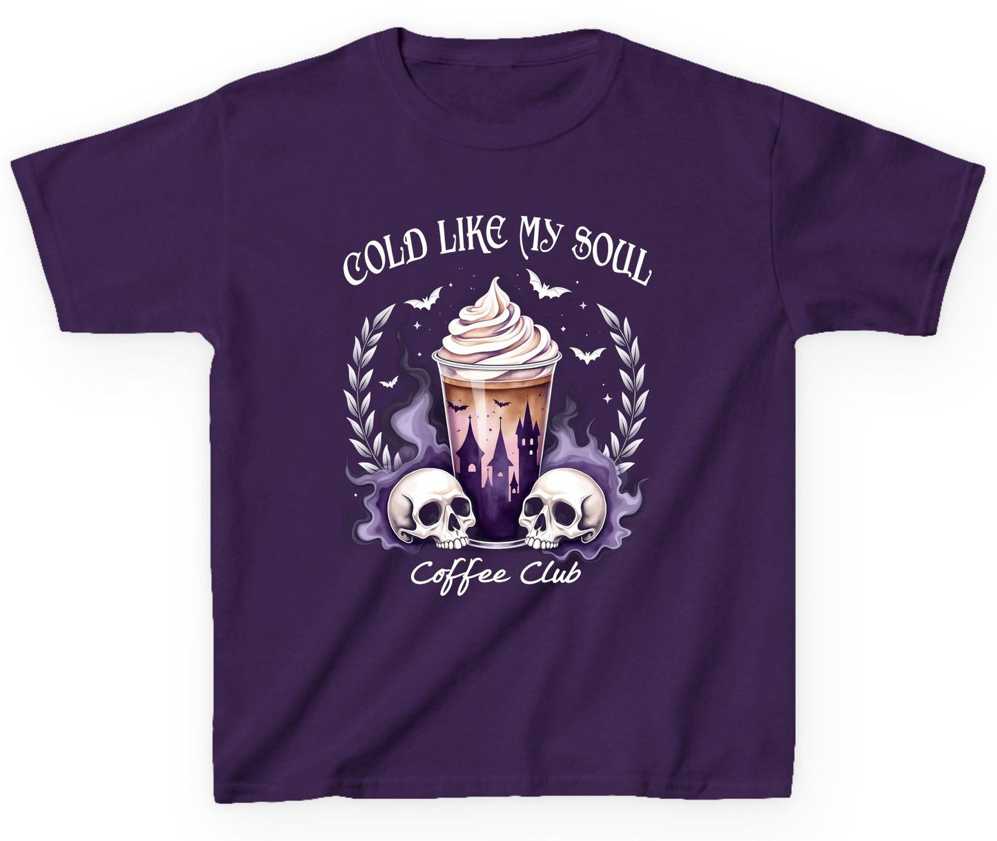 Cold Like My Soul Coffee Club gothic iced coffee Youth T-Shirt Purple product mockup