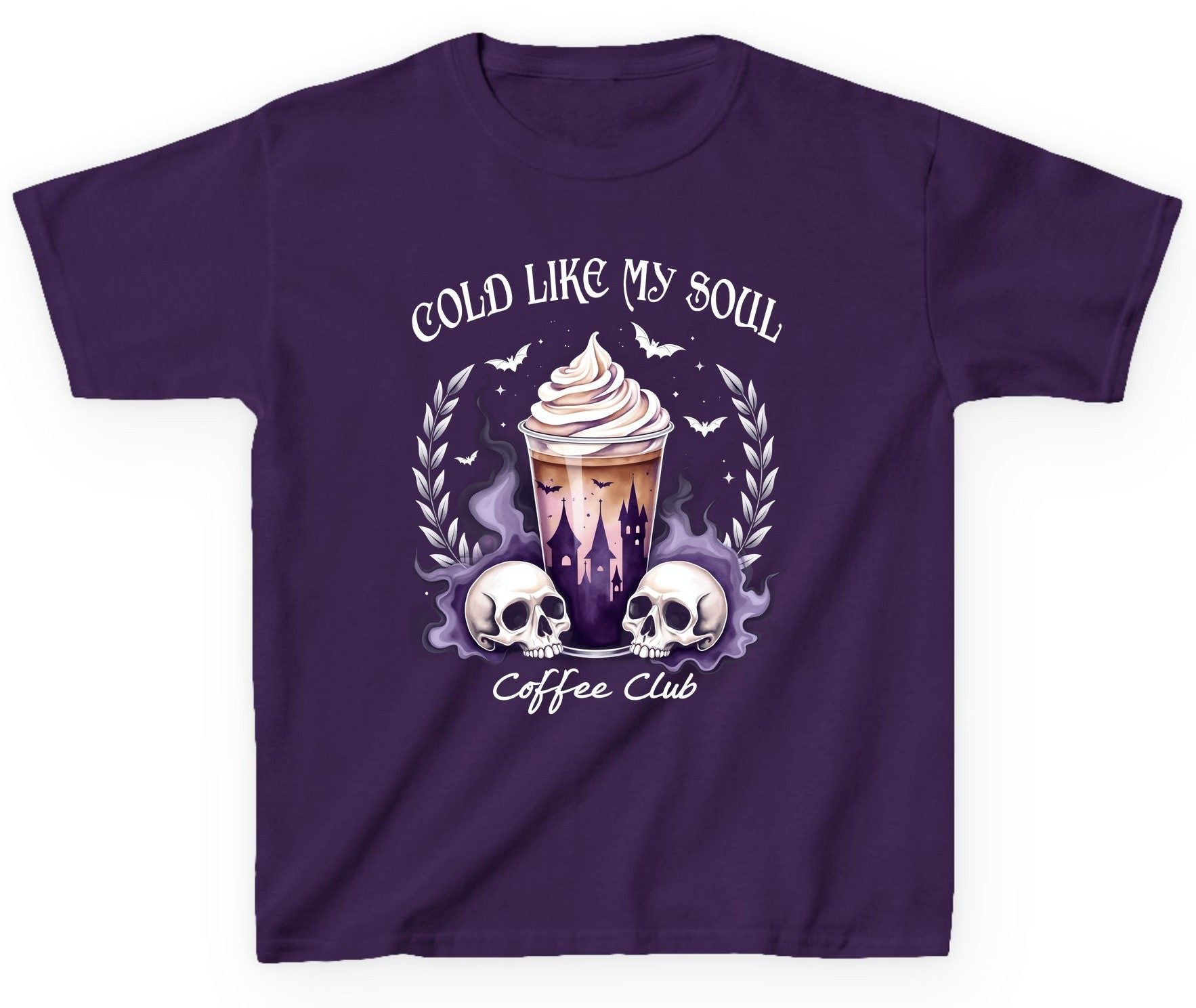 Cold Like My Soul Coffee Club gothic iced coffee Youth T-Shirt Purple product mockup