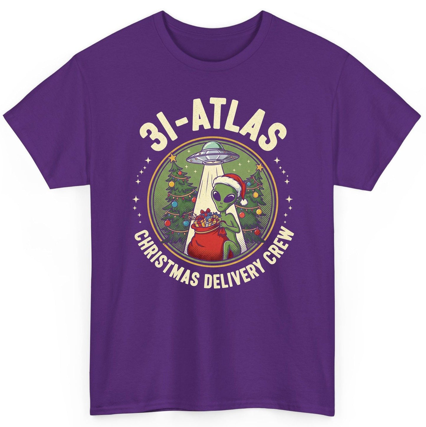 31-Atlas Christmas Delivery Crew alien Christmas T-Shirt Purple product mockup