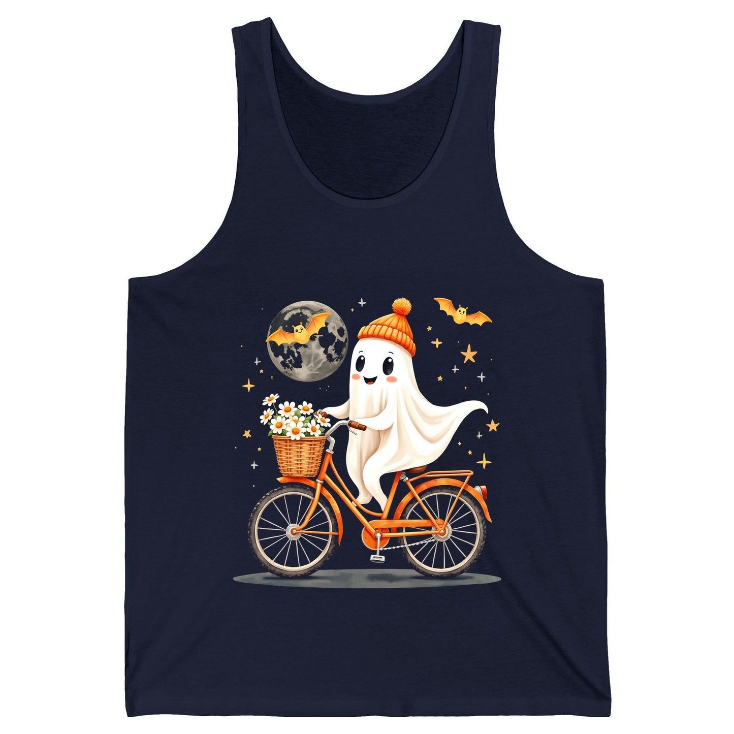 Cute Ghost on Bicycle cute ghost Tank Top Navy product mockup