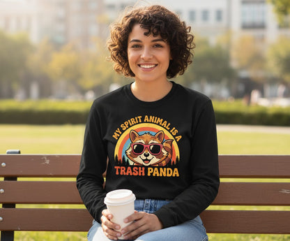 My Spirit Animal Is a Trash Panda raccoon Long Sleeve Tee Black lifestyle mockup