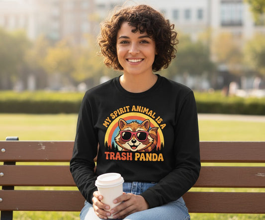 My Spirit Animal Is a Trash Panda raccoon Long Sleeve Tee Black lifestyle mockup