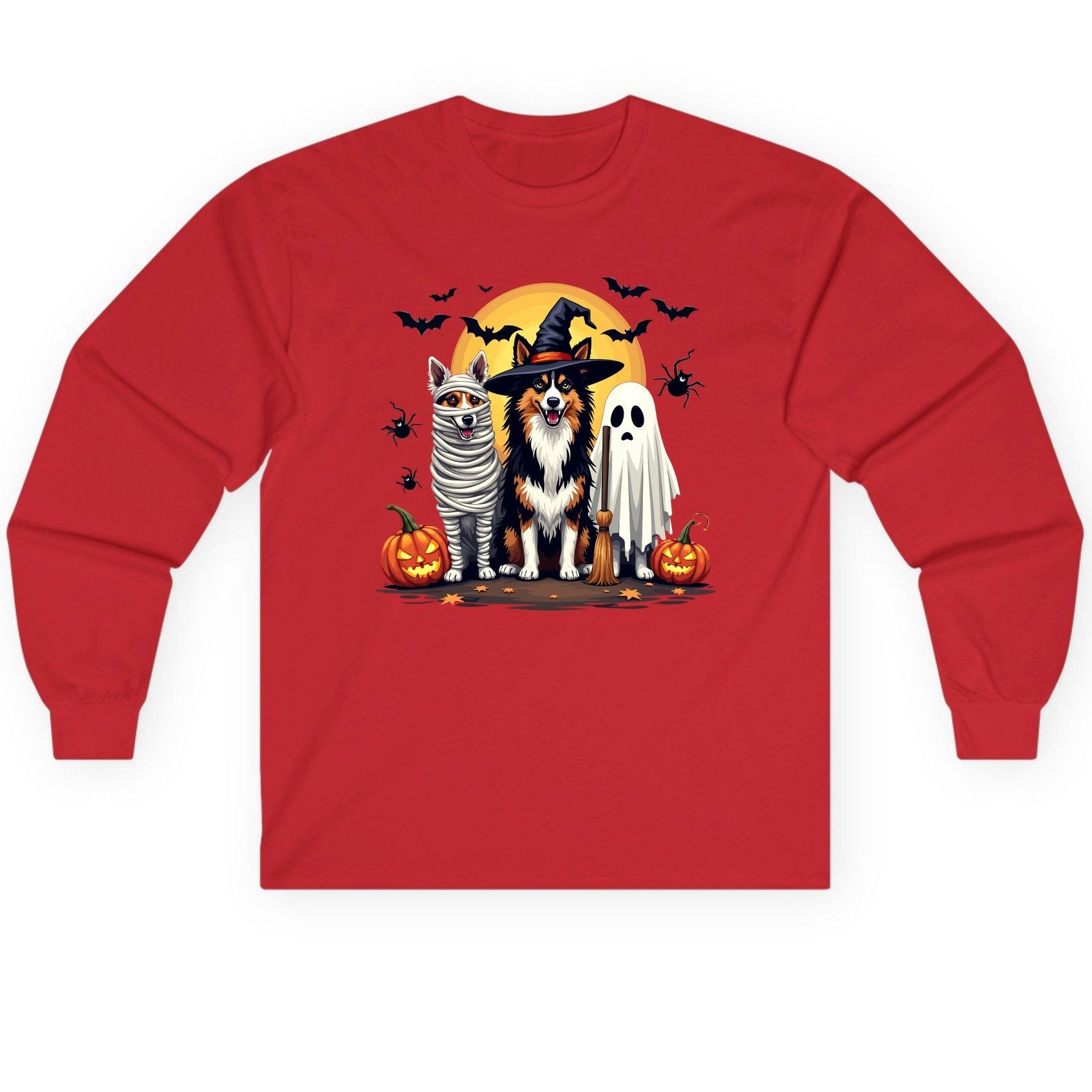 Halloween Dogs in Costumes Halloween dogs Long Sleeve Tee Red product mockup