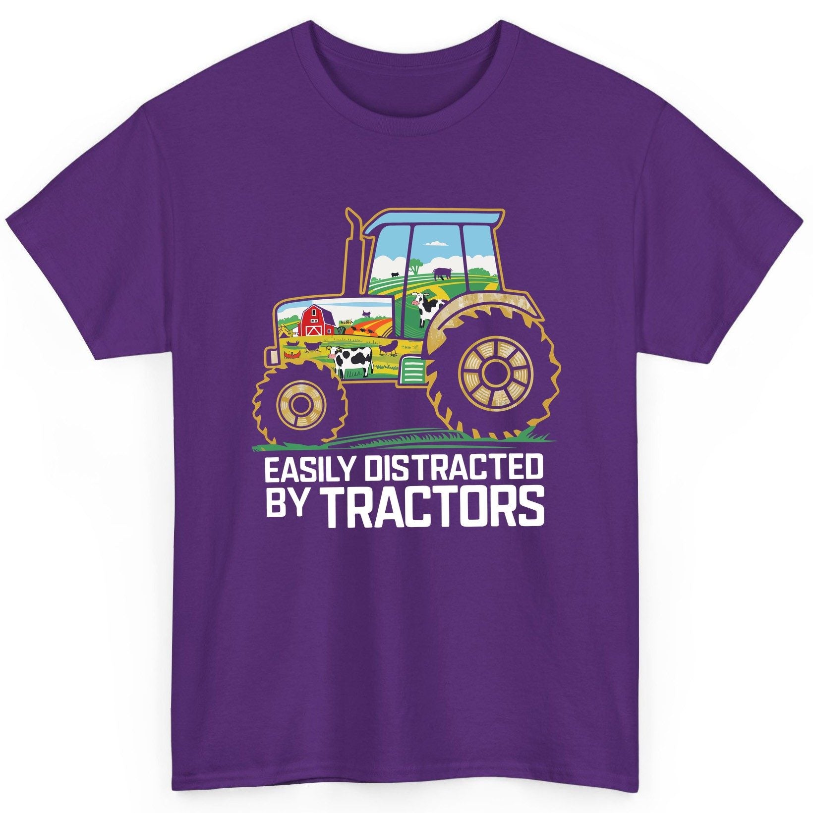 Easily Distracted by Tractors farming T-Shirt Purple product mockup