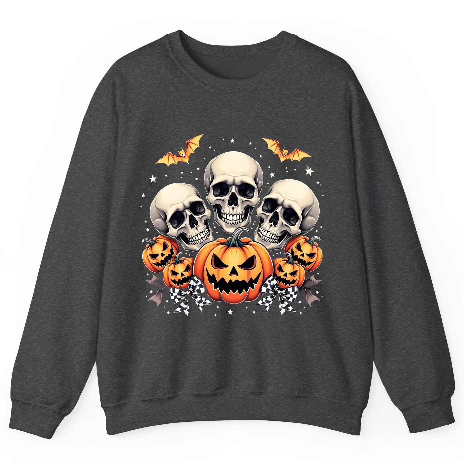 Skulls and Pumpkins Halloween Halloween Sweatshirt Dark Heather product mockup