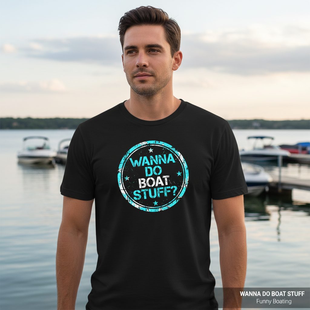 WANNA DO BOAT STUFF Funny Boating T-Shirt - lifestyle model mockup - Black