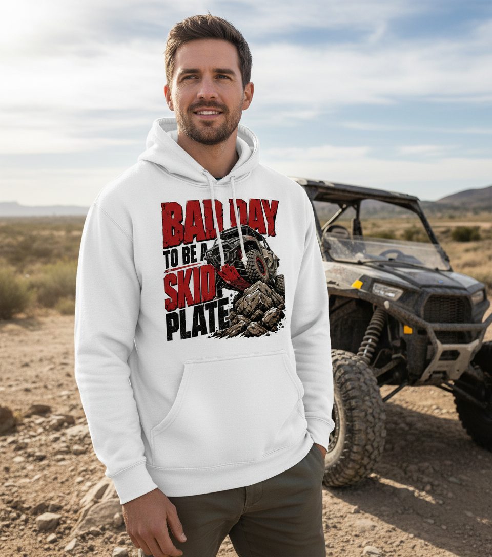 Bad Day to Be a Skid Plate Off-Roading Hoodie - lifestyle model mockup - White