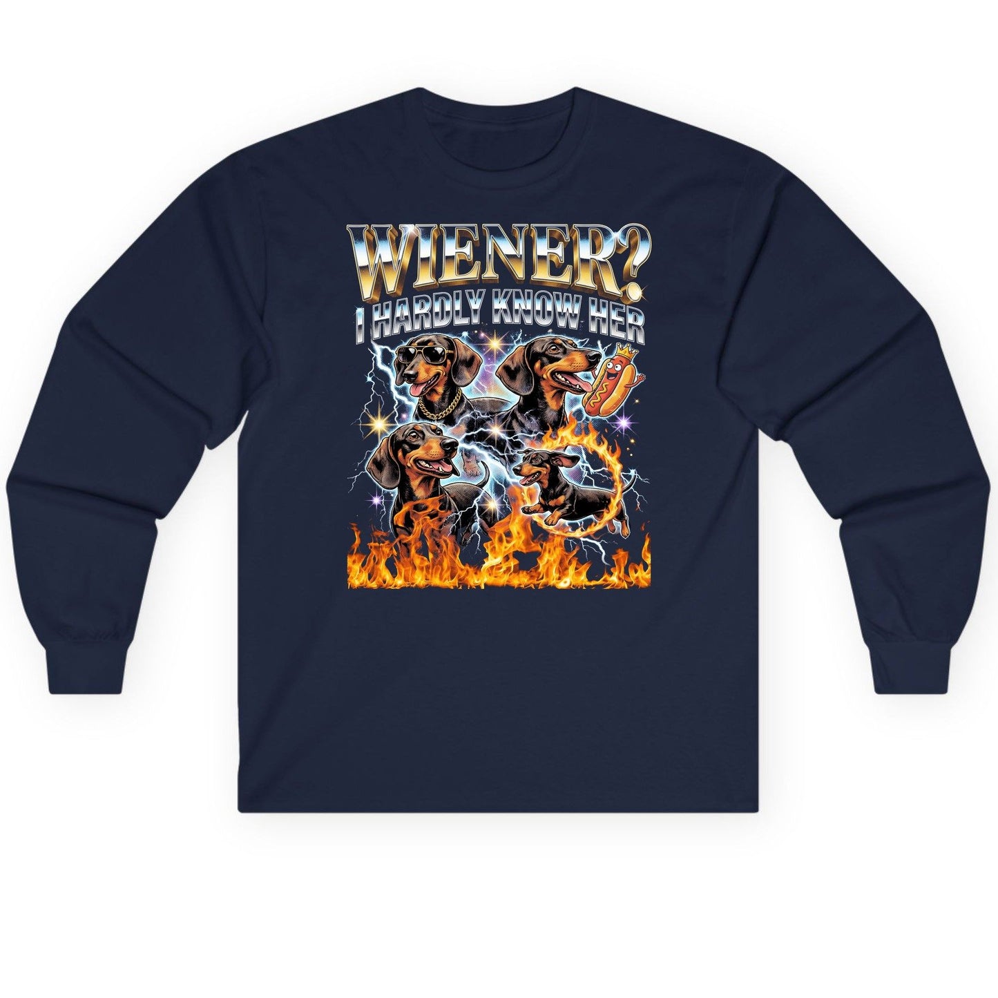 Wiener I Hardly Know Her dachshund Long Sleeve Tee Navy product mockup