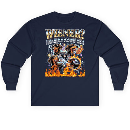 Wiener I Hardly Know Her dachshund Long Sleeve Tee Navy product mockup