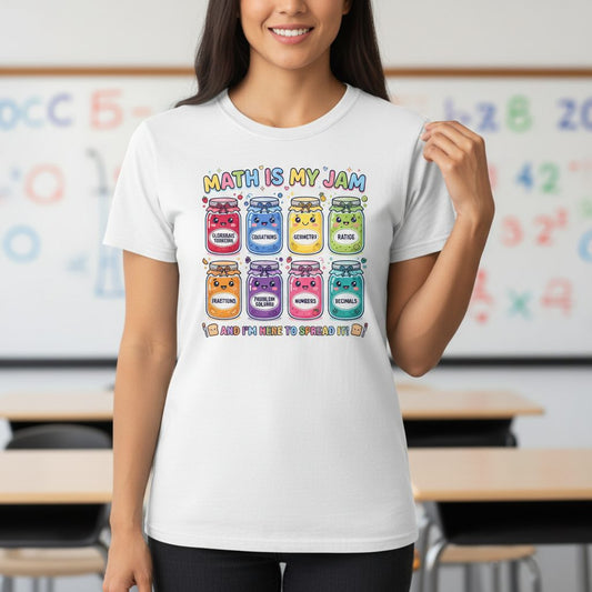 Math Is My Jam and I'm Here to Spread It! math teacher Youth T-Shirt White lifestyle mockup