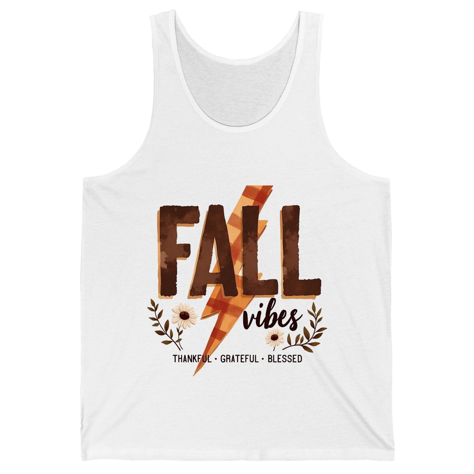 Fall Vibes Thankful Grateful Blessed autumn Tank Top White product mockup