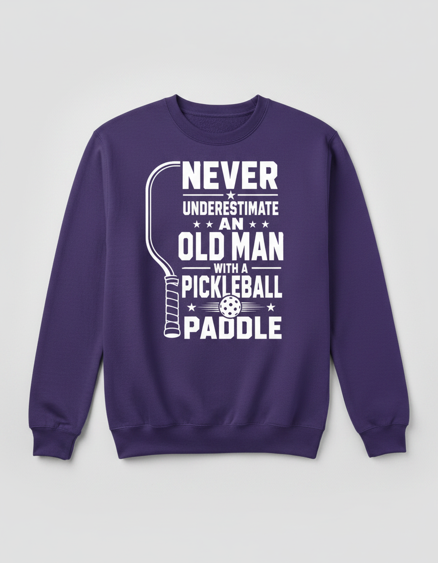 Never Underestimate An Old Man With A Pickleball Paddle Sweatshirt - Purple