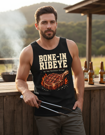 Bone-In Ribeye Steak Illustration Tank Top - Black