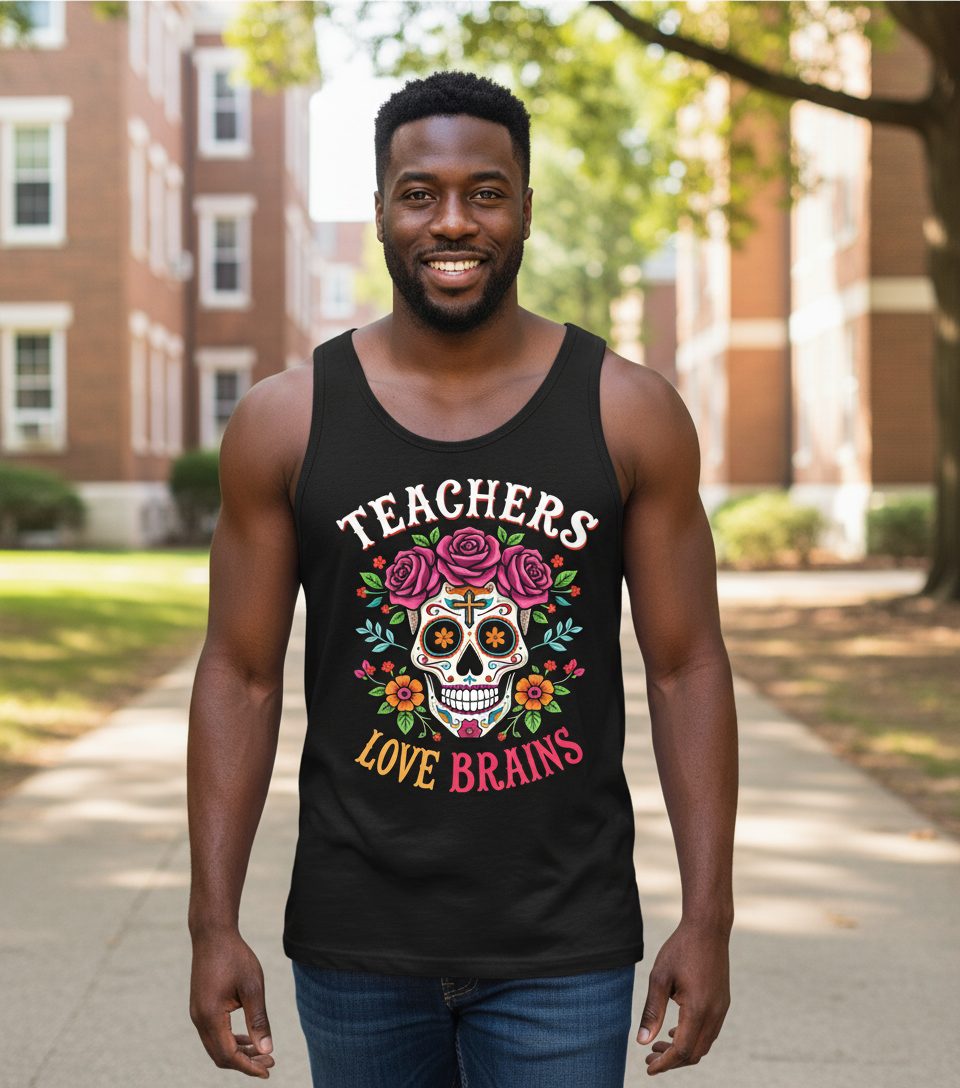 Teachers Love Brains teacher Tank Top Black lifestyle mockup
