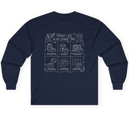 Things I Do in My Spare Time sourdough baking Long Sleeve Tee Navy product mockup