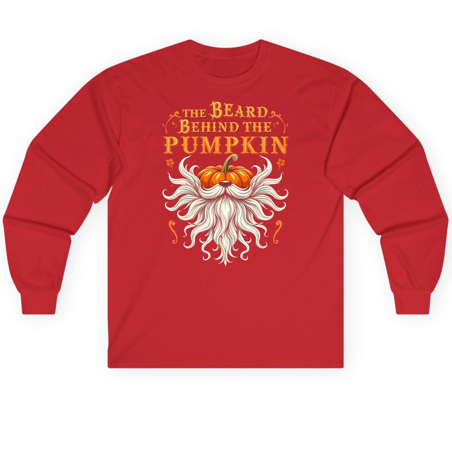 The Beard Behind the Pumpkin bearded dad Long Sleeve Tee Red product mockup