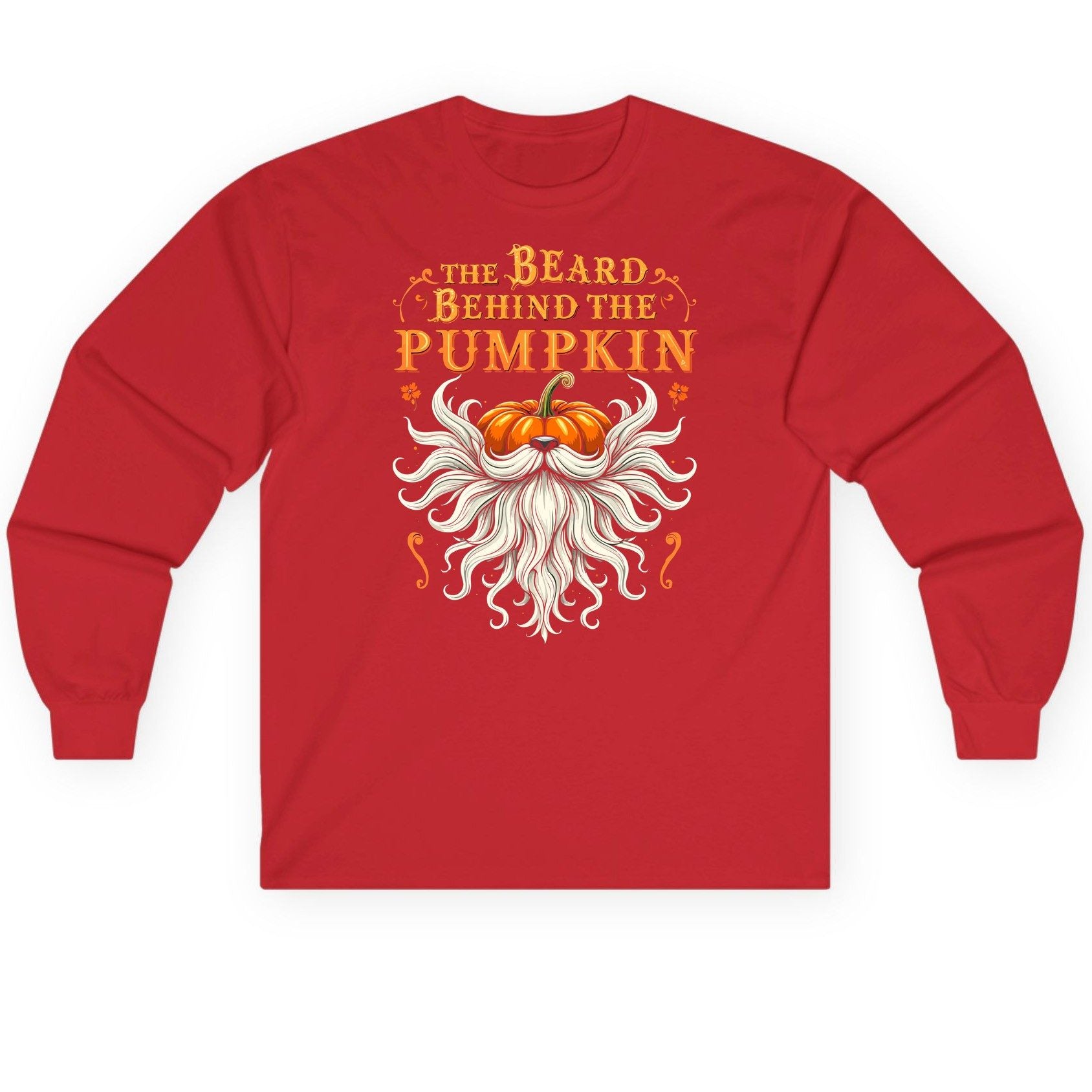 The Beard Behind the Pumpkin bearded dad Long Sleeve Tee Red product mockup