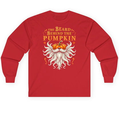 The Beard Behind the Pumpkin bearded dad Long Sleeve Tee Red product mockup
