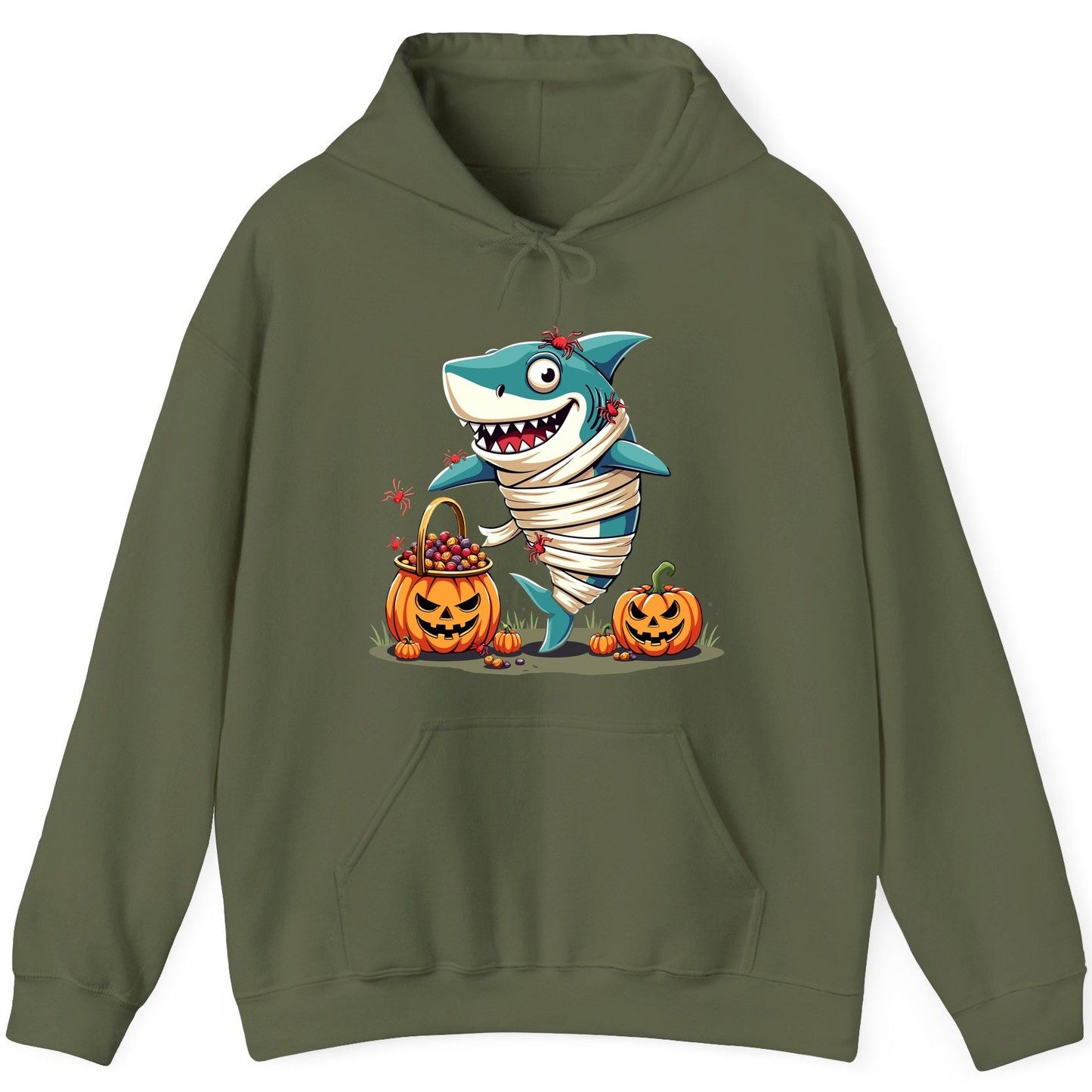 Mummy Shark Halloween shark Hoodie Military Green product mockup
