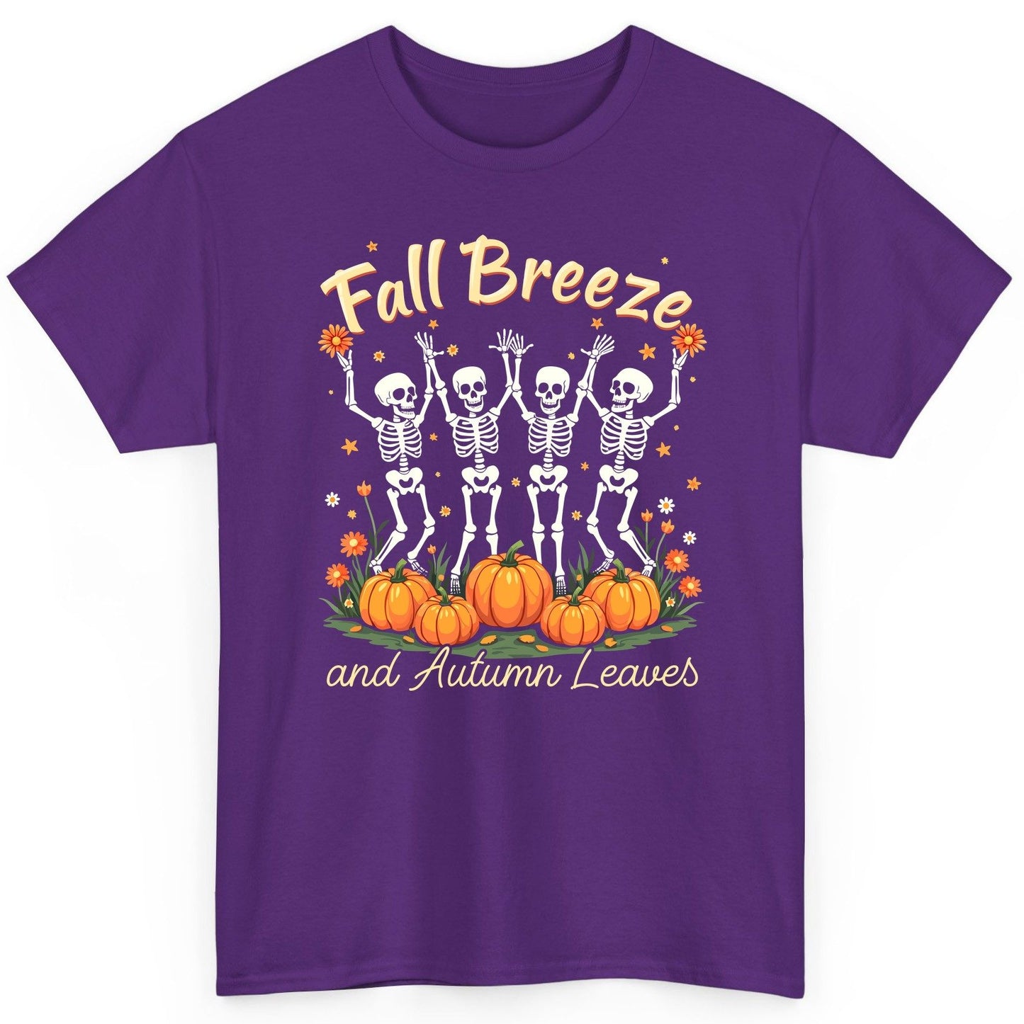 Fall Breeze and Autumn Leaves dancing skeletons T-Shirt Purple product mockup